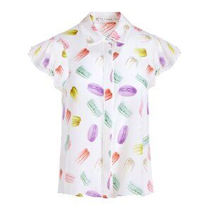 Alice + Olivia Eli Flutter Sleeve Shirt Blouse Silk Sunday Macaroons Macaron L